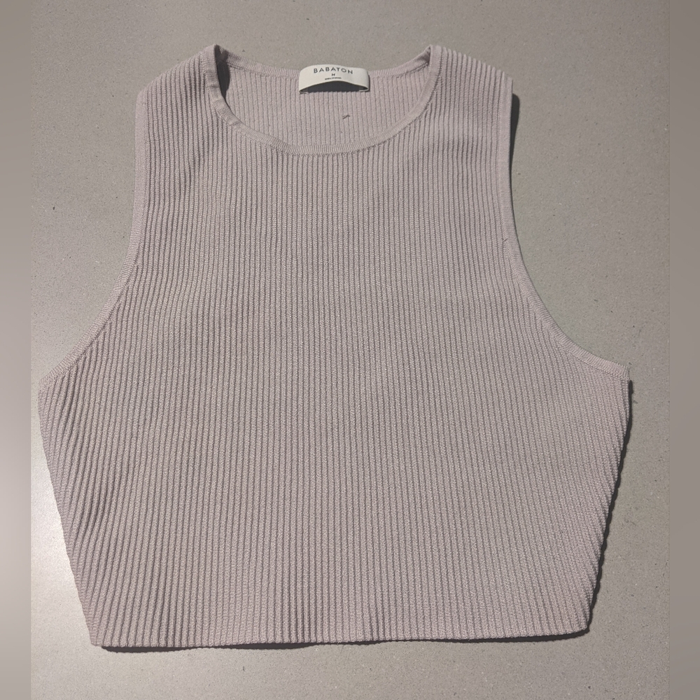 Babaton for Aritzia - Sculpt Knit Racerback Cropped Tank Top: Pearl Gray: Medium